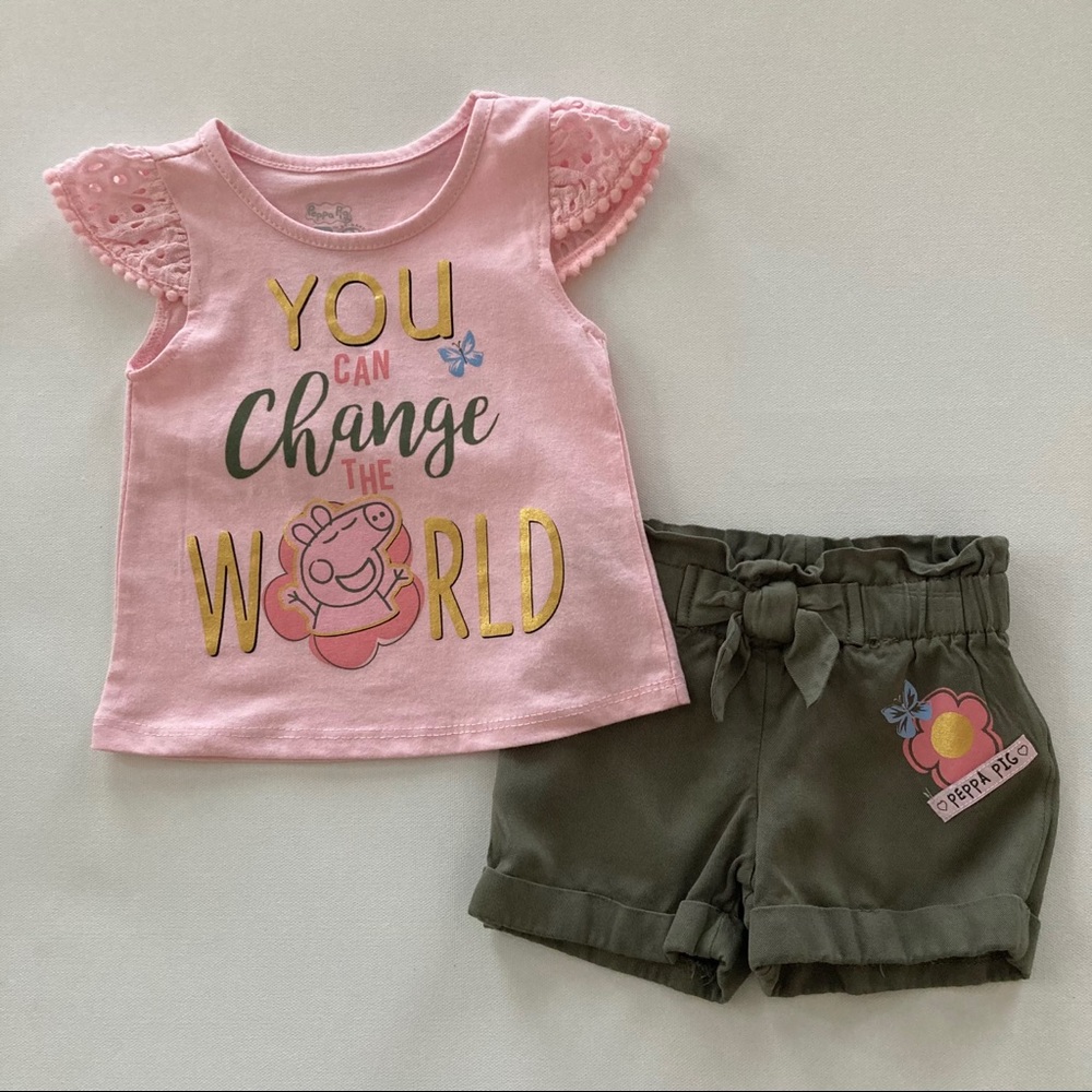 Peppa Pig 2T Outfit Toddler Girl Top & Short Set